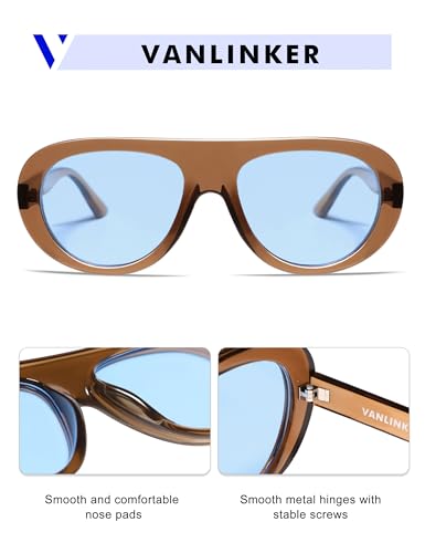 VANLINKER Retro Aviator Sunglasses for Women Chic Classic 70s Vintage Trendy 2026 Chunky Sun Glasses VL9865, Transparent Brown/Blue - Image 4