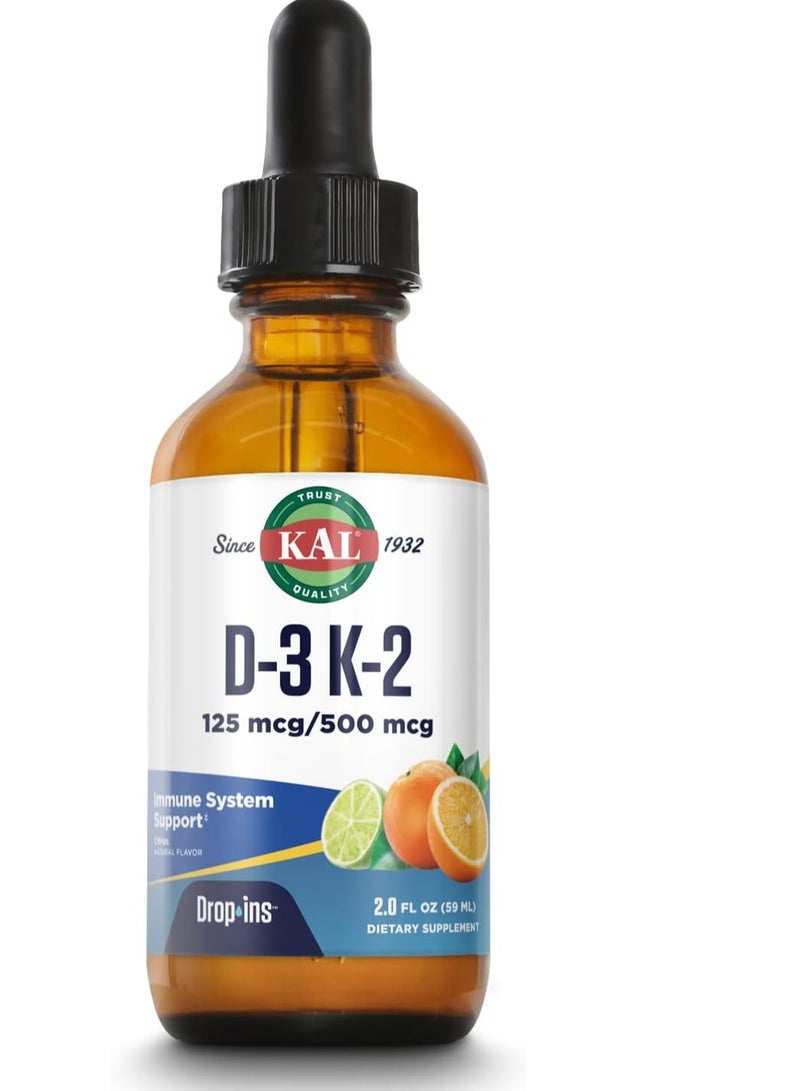 KAL Vitamin D3 K2 Drops, Bone Health, Heart Health and Immune Support Supplement 2 fl oz 59 Servings - Image 1