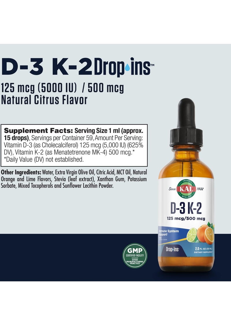 KAL Vitamin D3 K2 Drops, Bone Health, Heart Health and Immune Support Supplement 2 fl oz 59 Servings - Image 2
