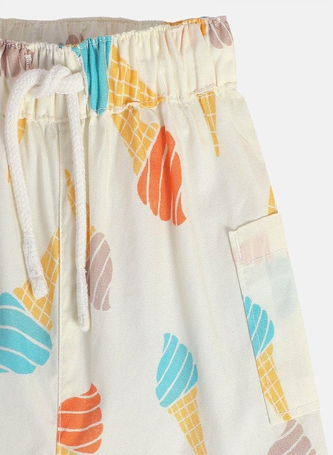 miniklub Baby Woven Cotton Cream Color Shorts, Pack of 1 (0-3M) - Image 4