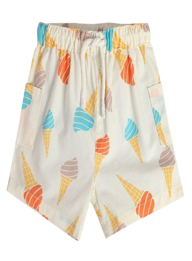 miniklub Baby Woven Cotton Cream Color Shorts, Pack of 1 (0-3M) - Image 1
