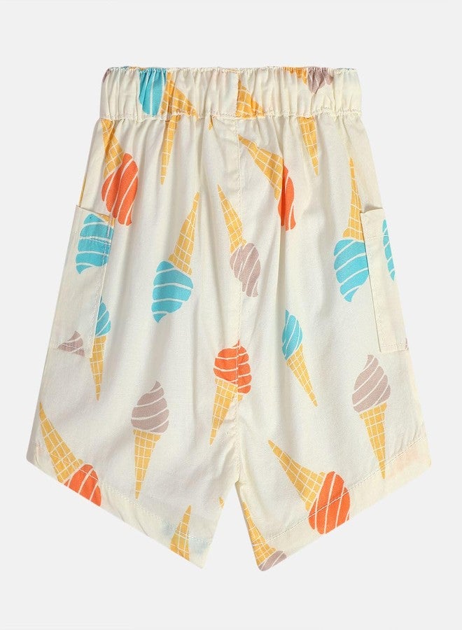 miniklub Baby Woven Cotton Cream Color Shorts, Pack of 1 (0-3M) - Image 2