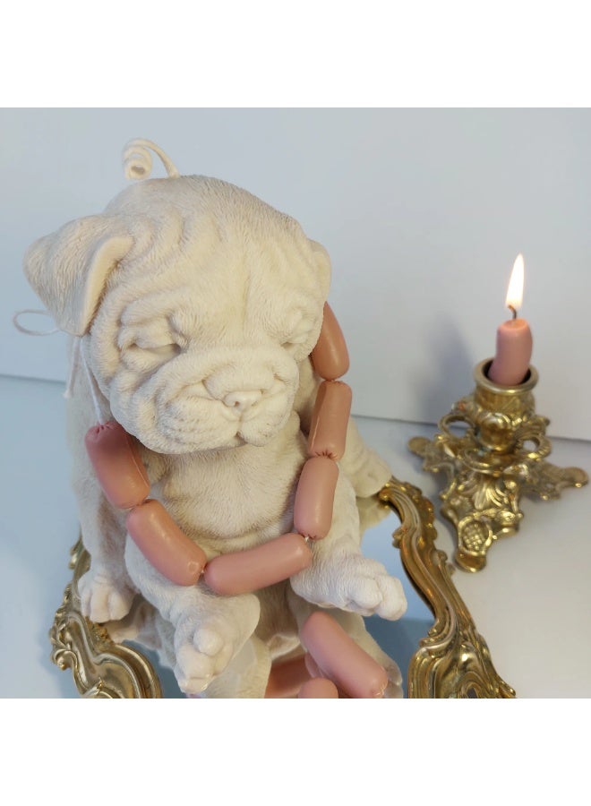 Pug with Sausages Candle – 100% Beeswax Decorative Dog Candle in Ivory & Pink, 13-Hour Burn Time, Scented Eco-Friendly Gift for Dog Lovers & Home Decor  - Image 5