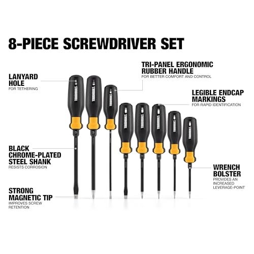 ToughBuilt – 8-Piece Standard Screwdriver Set TB-H5S8-A, Heavy-Duty Magnetic Tip Screwdrivers with Precision-Machined Blades, Ergonomic Grip Handles & Durable Alloy Steel Shafts - Image 4