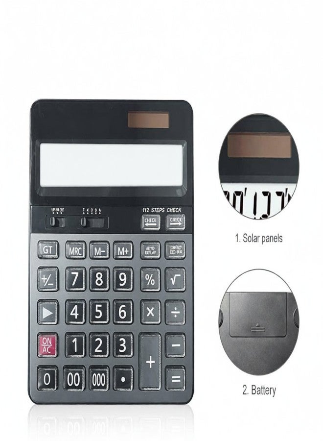 آلة حاسبة مكتبية بـ 14 رقمًا، تعمل بالطاقة الشمسية، شاشة LCD كبيرة، أزرار كبيرة، 112 خطوة، وظيفة التحقق والتصحيح، مناسبة للمكتب، المدرسة، المنزل، للأطفال، الطلاب، والمحاسبين - Image 3