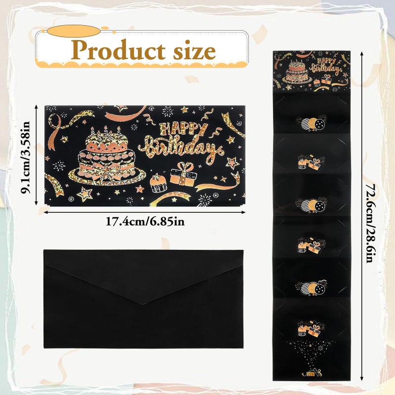Ajcotahm Gift Envelopes for Cash Multi-fold Birthday Money Cards, Surprise Birthday Money Card Holder with 6 Slots Happy Birthdays Cards Party Supplies for Men Women Girls Boys(Black & Gold) - Image 2