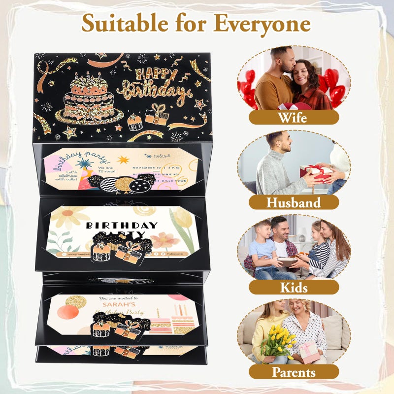 Ajcotahm Gift Envelopes for Cash Multi-fold Birthday Money Cards, Surprise Birthday Money Card Holder with 6 Slots Happy Birthdays Cards Party Supplies for Men Women Girls Boys(Black & Gold) - Image 5
