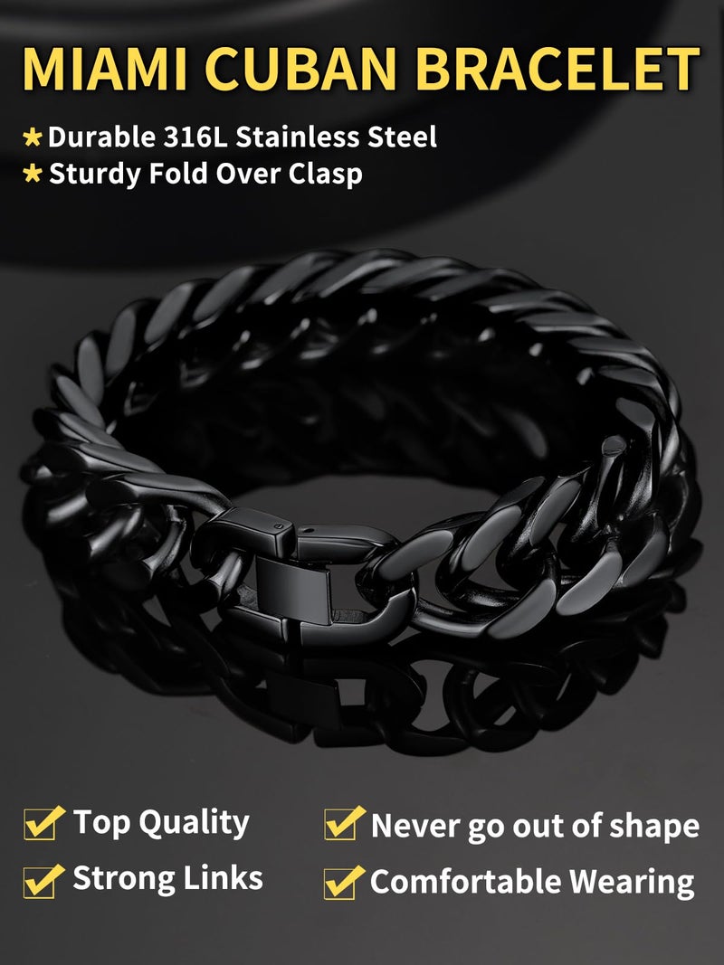 ChainsHouse Mens Women Cuban Chain Bracelet Black Tone Stainless Steel Curb Cuban Link Chain Bracelet 17mm 23cm - Image 1