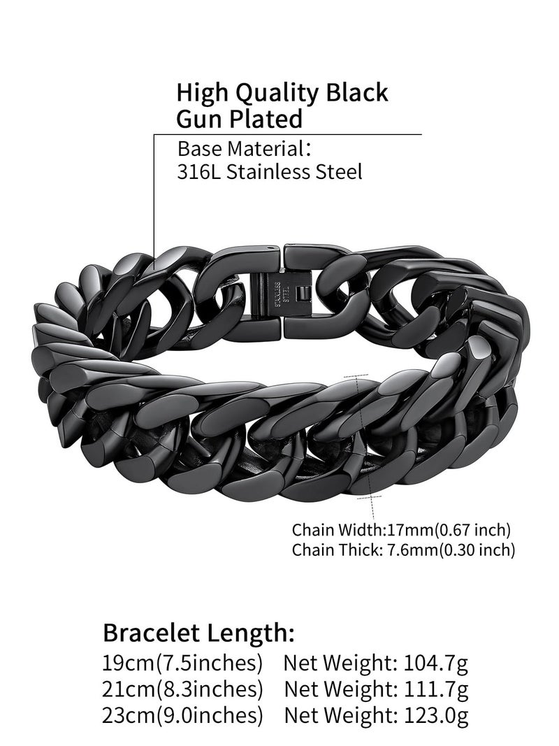 ChainsHouse Mens Women Cuban Chain Bracelet Black Tone Stainless Steel Curb Cuban Link Chain Bracelet 17mm 23cm - Image 4