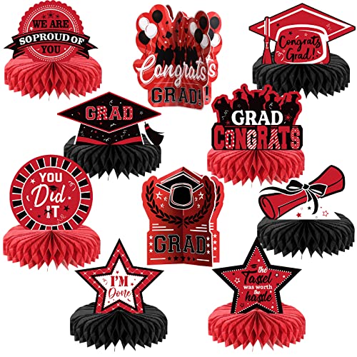 Yisong 10 Pcs Red Graduation Table Decorations 2026 Graduation Centerpieces for Tables Class of 2026 Congrats Grad Honeycomb Centerpieces Grad Table Toppers for Party Supplies - Image 1