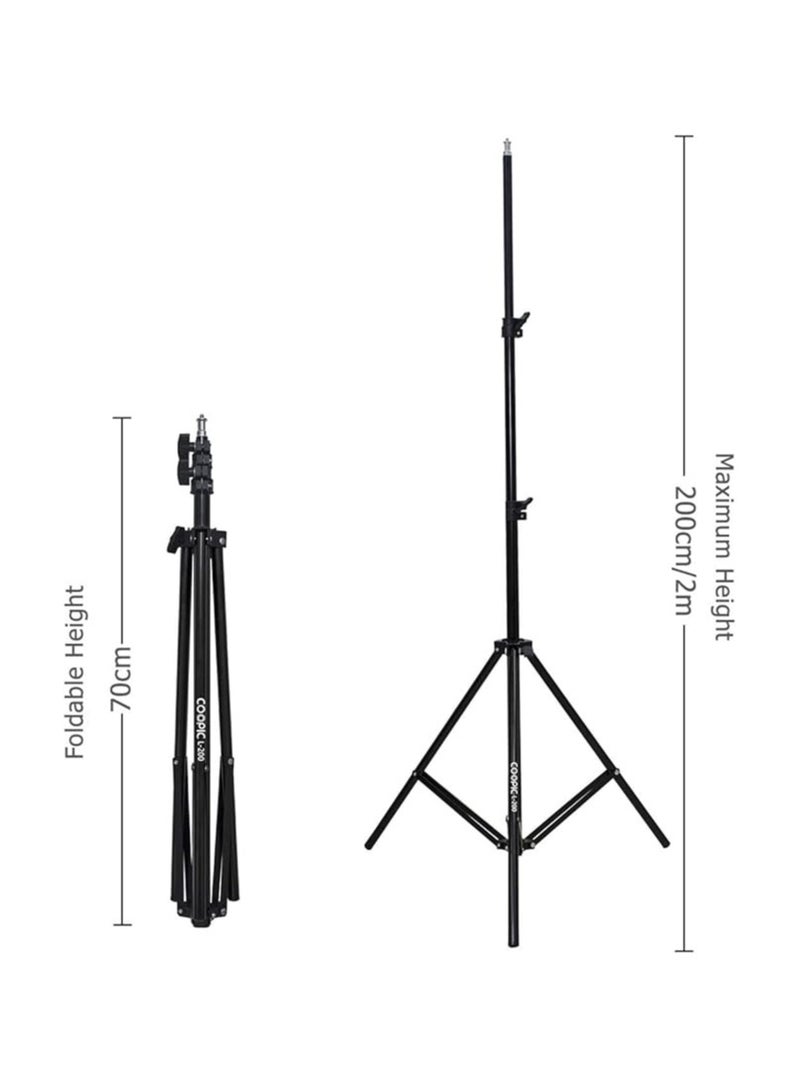 COOPIC 2pcs L200 Adjustable Lightweight Sturdy Aluminum Tripod Stand with Maximum height 210cm / 7f / 83inch and 1/4 Screw fit for Reflectors Softboxes Lights Umbrellas etc, Max. Load 7kg Black Color - Image 2