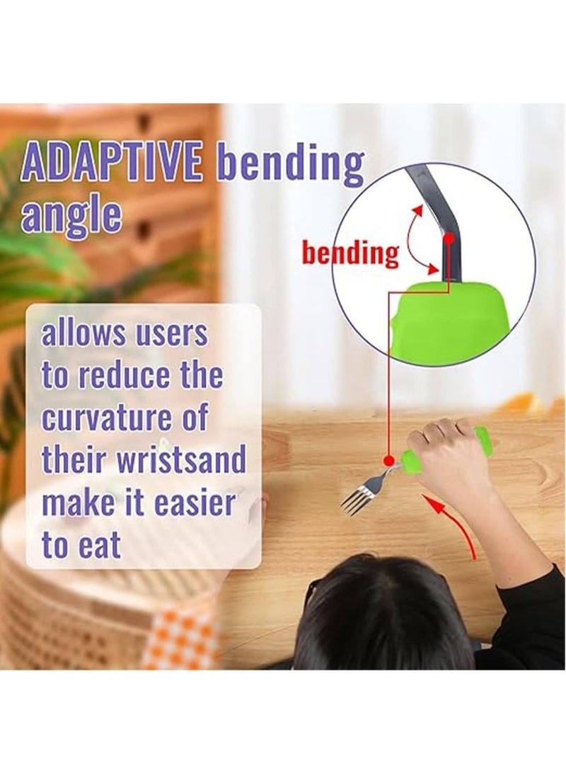 Ehucon Adaptive Utensils  Easy to Hold for Independent Eating, Weighted Utensils for Hand Tremors (right hand, fork+spoon, green) - Image 5