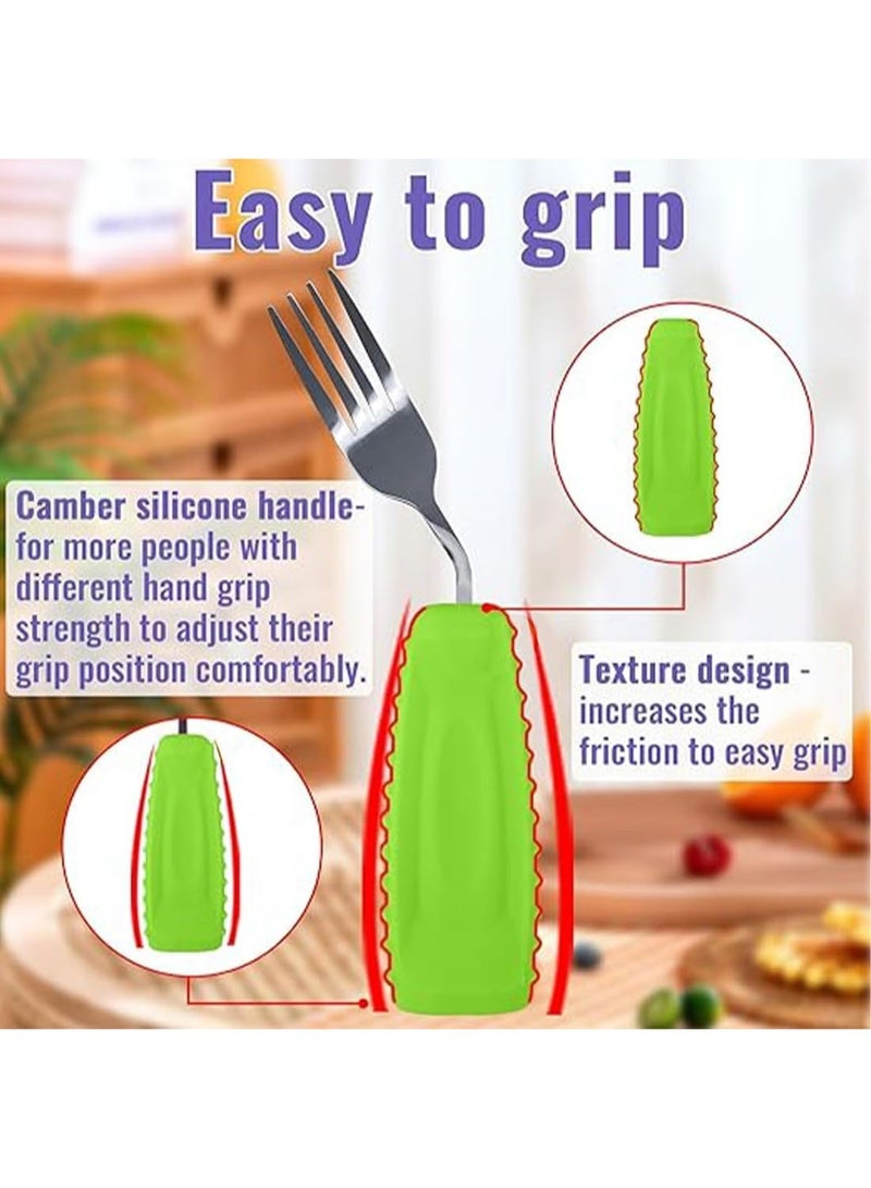 Ehucon Adaptive Utensils  Easy to Hold for Independent Eating, Weighted Utensils for Hand Tremors (right hand, fork+spoon, green) - Image 2