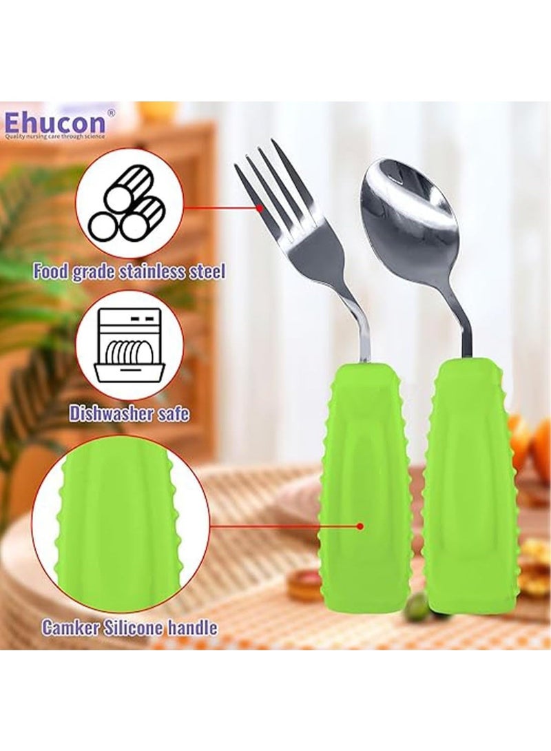 Ehucon Adaptive Utensils  Easy to Hold for Independent Eating, Weighted Utensils for Hand Tremors (right hand, fork+spoon, green) - Image 3