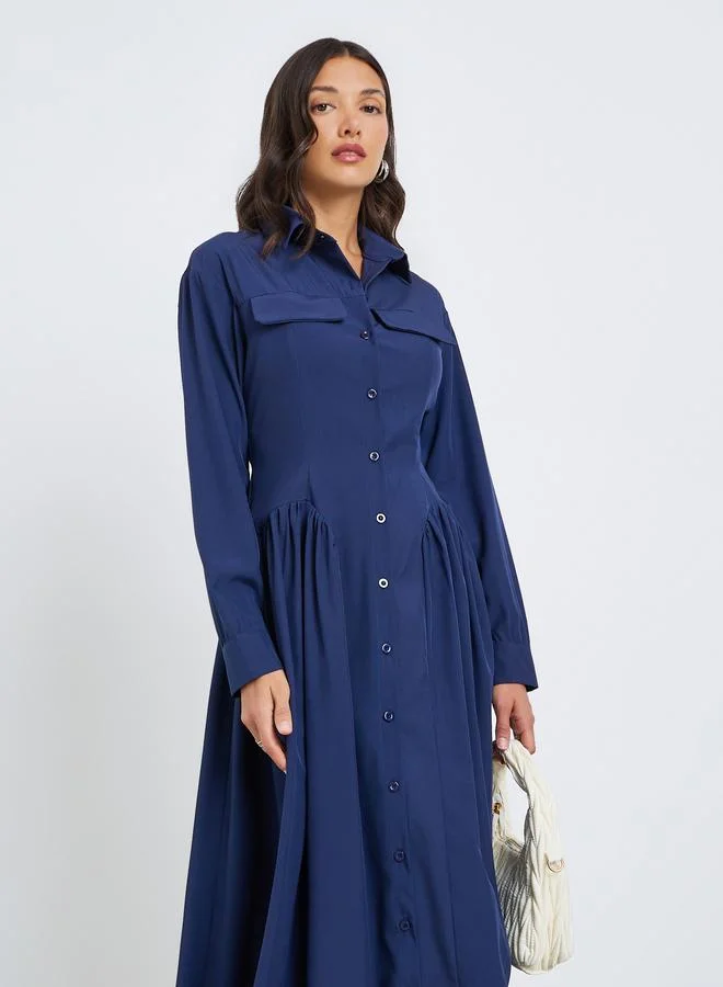 Styli Women Shirt Maxi Dress with Flap Detail