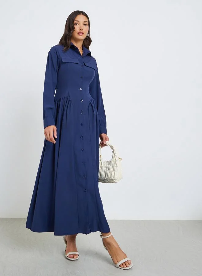 Women Shirt Maxi Dress with Flap Detail