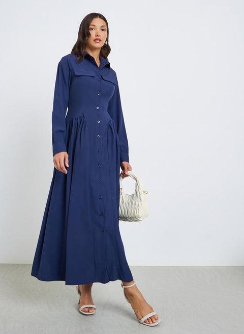 Women Shirt Maxi Dress with Flap Detail
