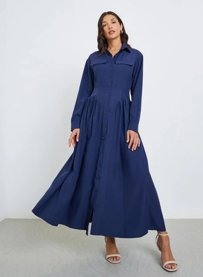 Styli  Women Shirt Maxi Dress with Flap Detail for Women | Best Price UAE