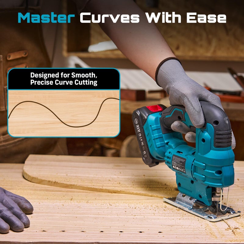 Seesii Cordless Jig Saw 21V  Electric Jigsaw Tool With 2? 2.0Ah Batteries  2800Rpm Variable Speed For Wood Cutting  0-45 Bevel Cuts  Led Light  4 Orbital Settings For Straight/Curve/Circle Cutting - Image 3