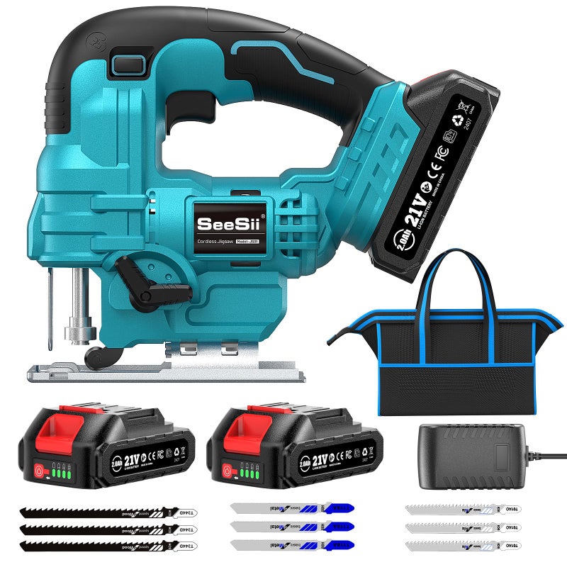 Seesii Cordless Jig Saw 21V  Electric Jigsaw Tool With 2? 2.0Ah Batteries  2800Rpm Variable Speed For Wood Cutting  0-45 Bevel Cuts  Led Light  4 Orbital Settings For Straight/Curve/Circle Cutting - Image 1