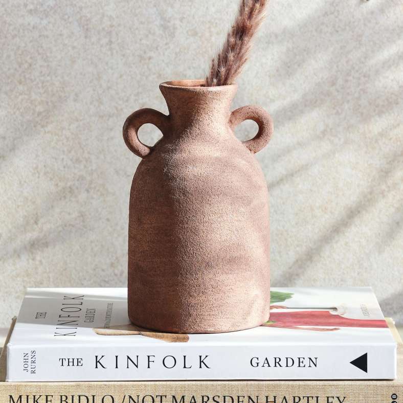 Pan Home Hiba Stoneware Vase With Two Handle 10x10x17cm - Terracotta - 112AIC9903775 - Image 1