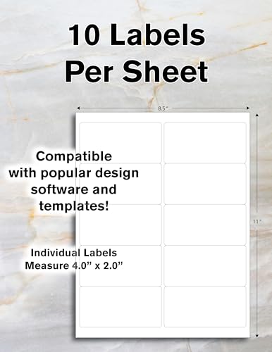 Blank Labels Address Shipping Labels, 2" x 4" Permanent White Matte Label, Inkjet and Laser Printer Guaranteed Made in USA, 10 Labels Per Sheet- 10 Sheets - 100 Labels - Image 2