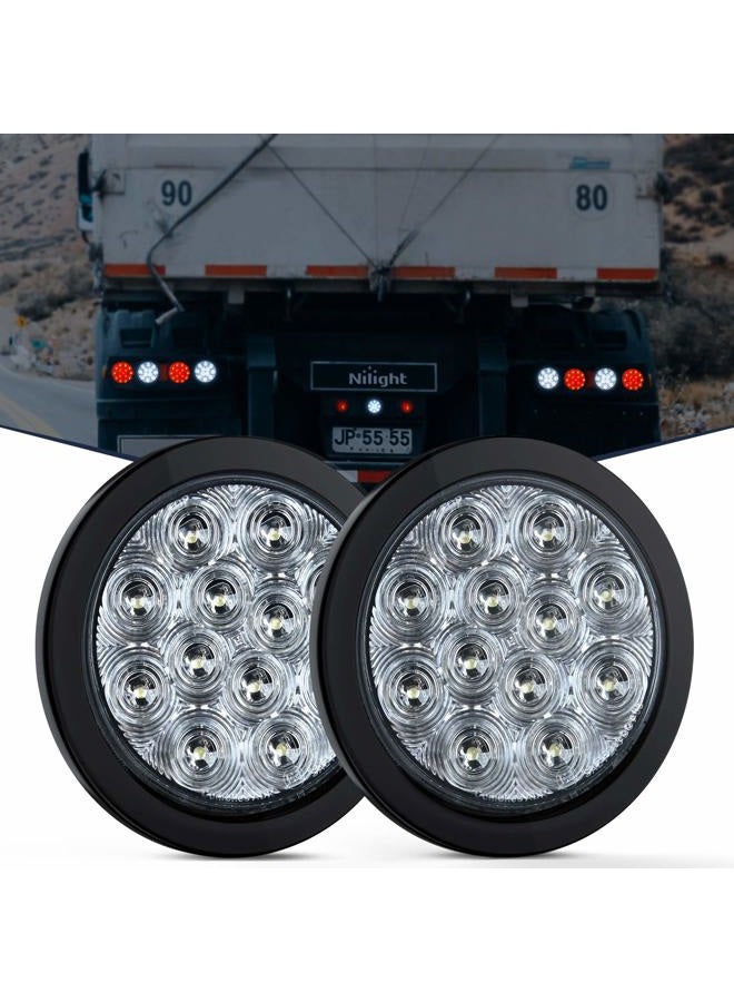 Nilight 2PCS 4" White Round LED Reverse Back Up Light w/Surface Mount Grommet Plugs Trailer Tail Lights for Truck Trailer RV Jeep, 2 Years Warranty (TL-26) - Image 1