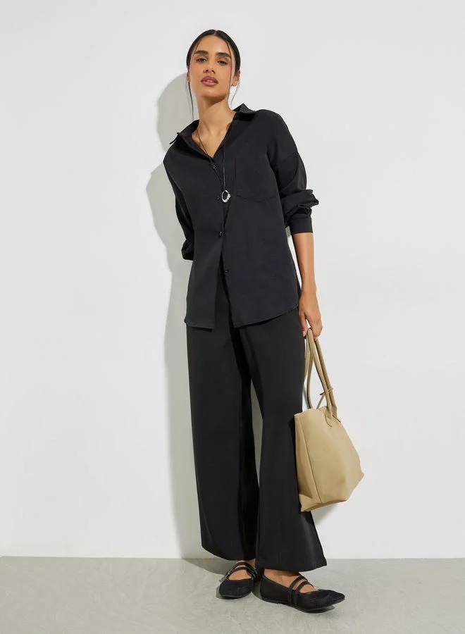 Styli Black Balloon Sleeve Oversized Shirt