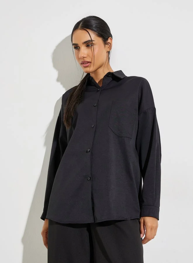 Styli Black Balloon Sleeve Oversized Shirt