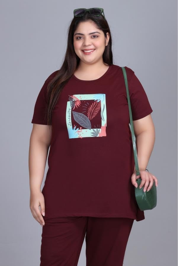 In Love Women's Cotton Plus Size Half Sleeves Semi Long Printed Tshirt for Summers with One Side Pocket for Ladies - Image 3