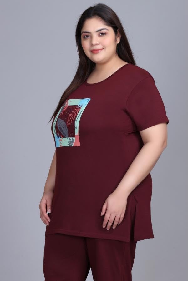 In Love Women's Cotton Plus Size Half Sleeves Semi Long Printed Tshirt for Summers with One Side Pocket for Ladies - Image 4