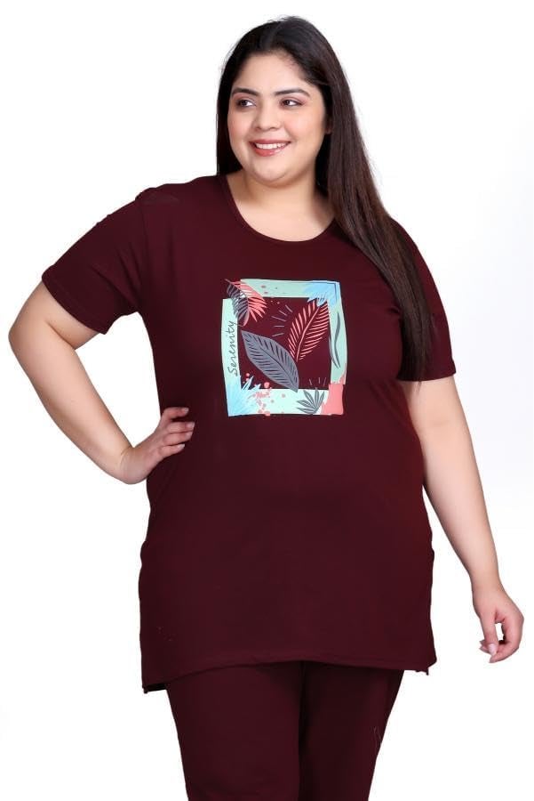 In Love Women's Cotton Plus Size Half Sleeves Semi Long Printed Tshirt for Summers with One Side Pocket for Ladies - Image 1