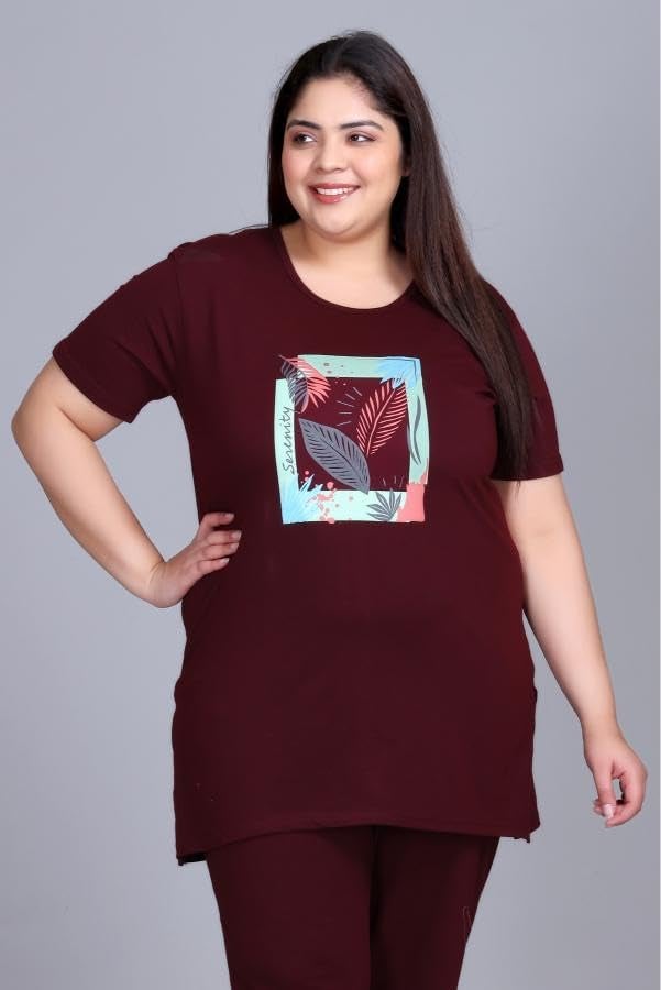In Love Women's Cotton Plus Size Half Sleeves Semi Long Printed Tshirt for Summers with One Side Pocket for Ladies - Image 5