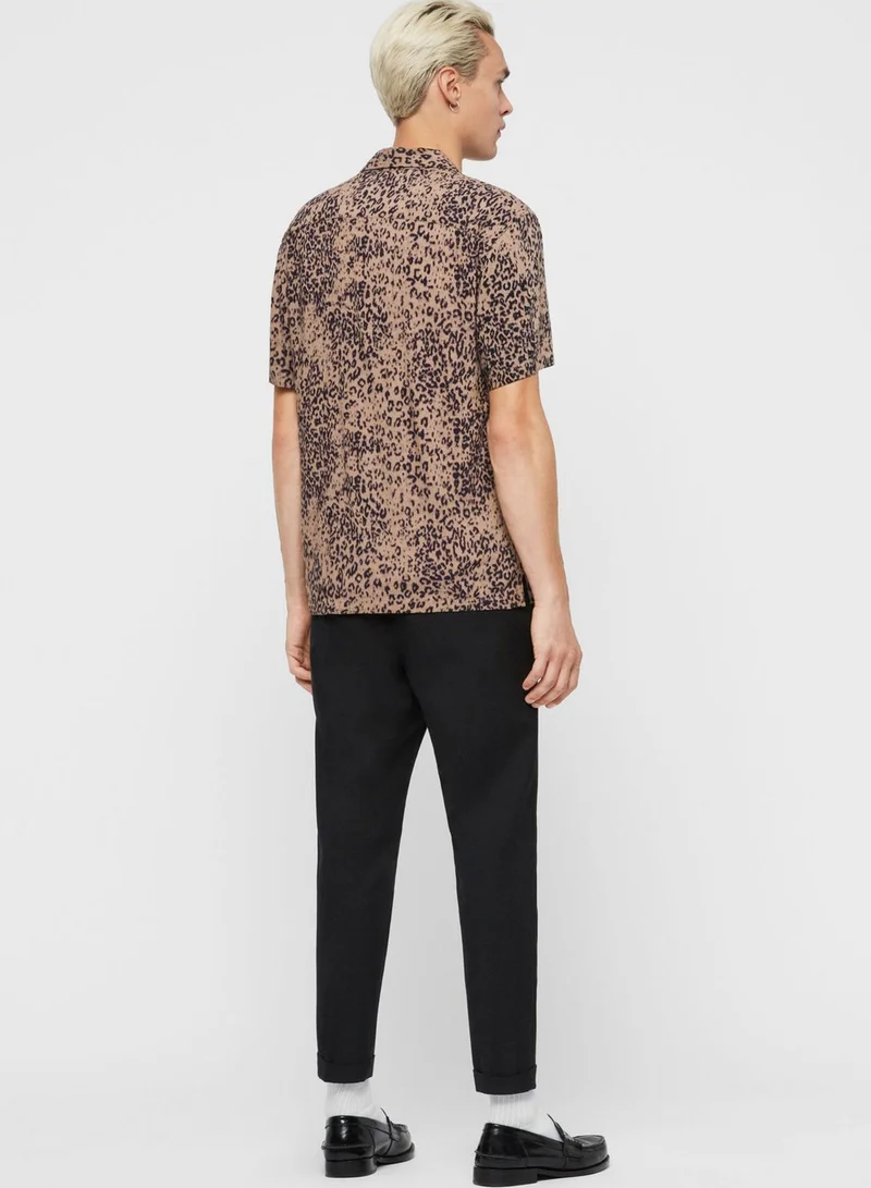 all saints Leopard Print Slim Fit Shirt