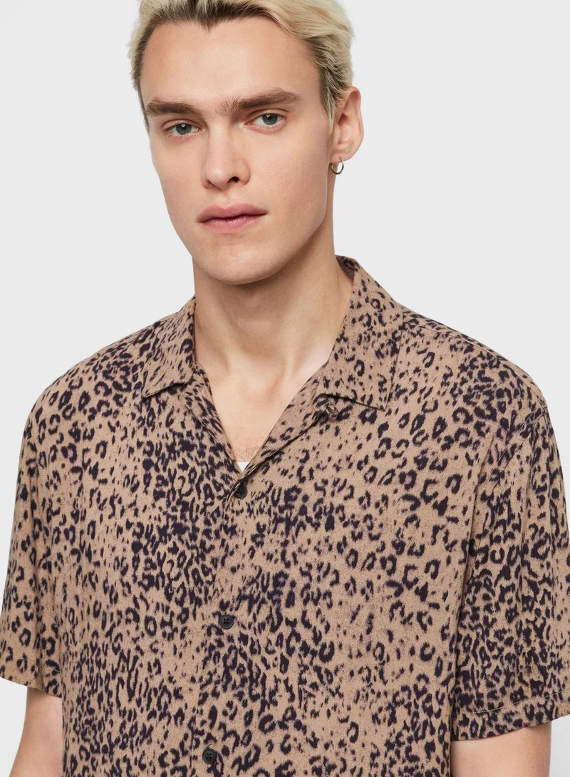 all saints Leopard Print Slim Fit Shirt