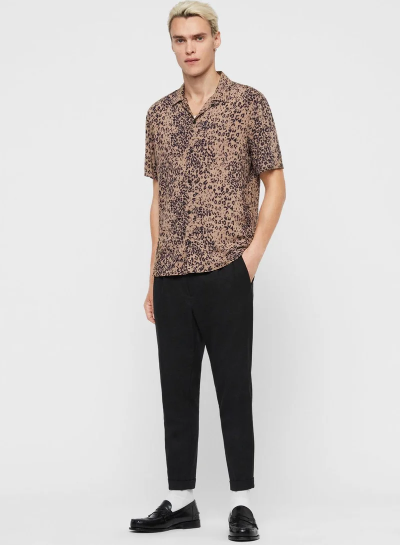 all saints Leopard Print Slim Fit Shirt