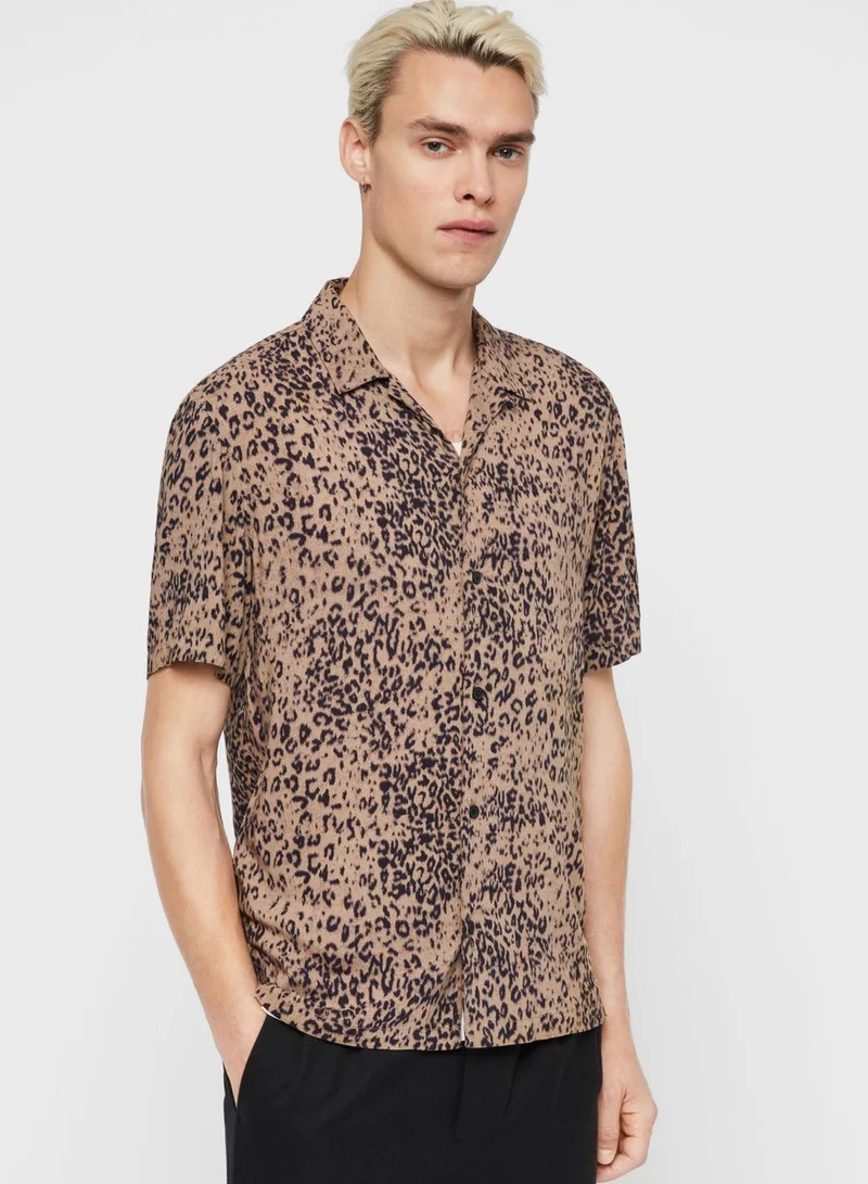 all saints Leopard Print Slim Fit Shirt