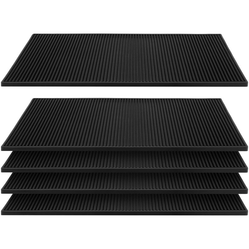 FUNSUEI 5 Pack 12 x 18 Inches PVC Bar Mats Non Slip Bar Service MatHeavy Duty Bar Mat Dish Drying Mat Bartender Countertop Accessories for Cocktails Coffee Drink Spills Black