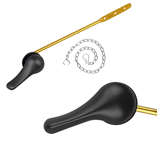Opzour Toilet Handle Replacement Kit, Toilet Flush Handle with Stainless Steel Flapper Chains, Universal Toilet Lever for Most Front Mount Toilets, Matte Black Toilet Flush Lever - Image 1