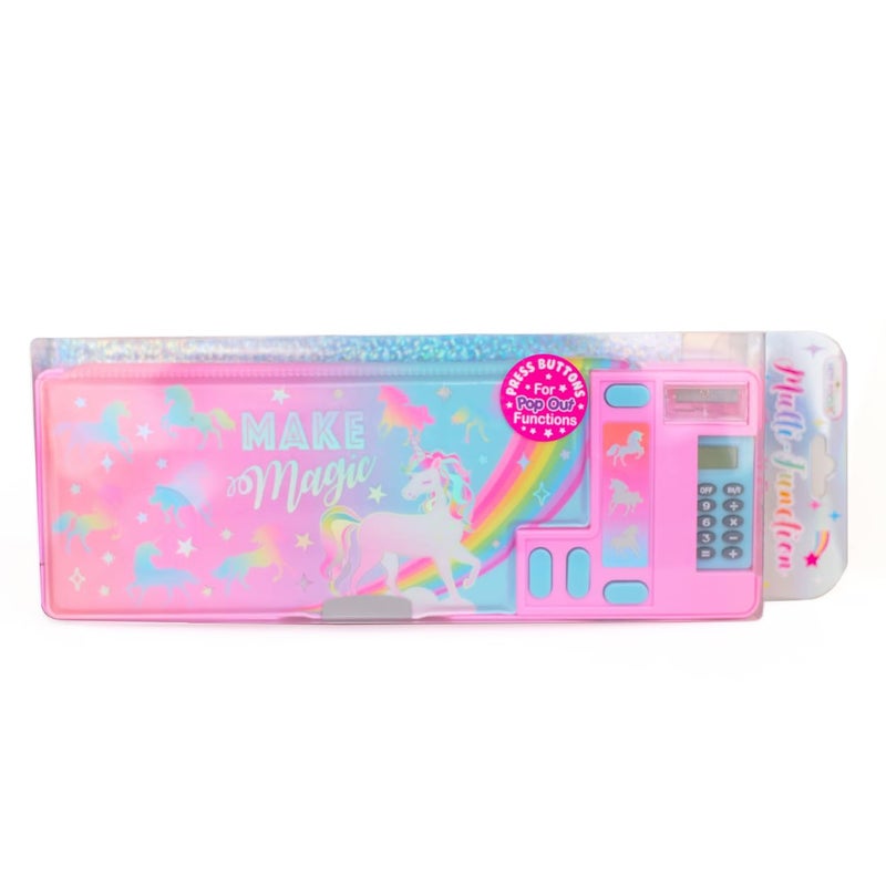 Hot Focus Unicorn Pencil Case â€“ Multifunction Mechanical Pencil Box for Girls, 2 Compartments w/Pop-Out Calculator & Sharpener, Stationery Set, Perfect Stationery Gift for Kids & Teens (Unicorn) - Image 2
