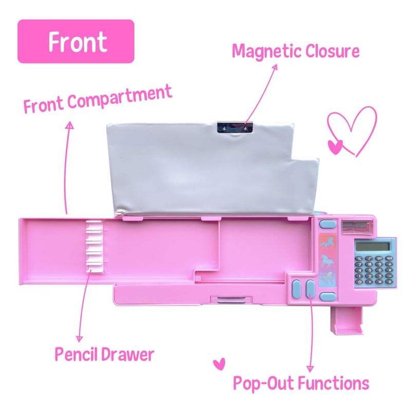 Hot Focus Unicorn Pencil Case â€“ Multifunction Mechanical Pencil Box for Girls, 2 Compartments w/Pop-Out Calculator & Sharpener, Stationery Set, Perfect Stationery Gift for Kids & Teens (Unicorn) - Image 4
