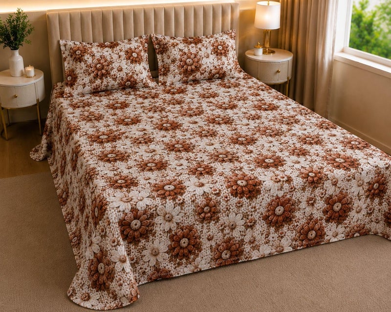 Castiqa 7D Digital Print Glace Cotton Fabric King Size Bedsheet 108 * 108inch with Two Pillow Covers 18 * 28inch (Pattern IX) - Image 1