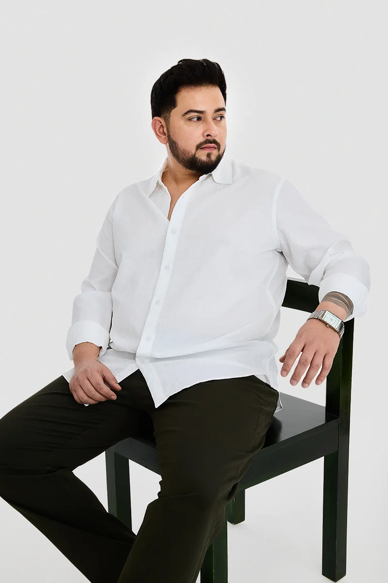 SNITCH White Textured Long Sleeve Regular Fit Plus Size Shirt