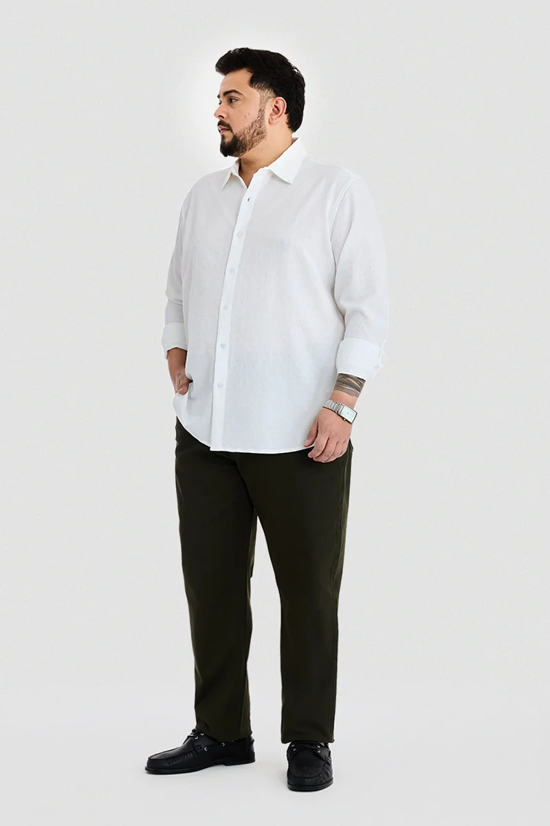 SNITCH White Textured Long Sleeve Regular Fit Plus Size Shirt