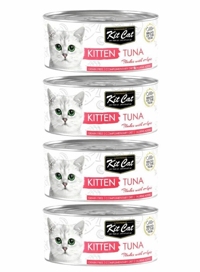 Kit Cat Kitten Tuna Flakes with Aspic, a grain-free wet cat food for kittens- 4 cans, each can size 80g - Image 1