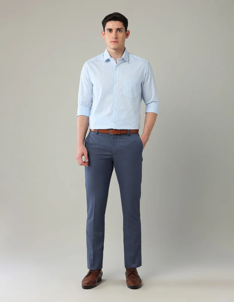 Arrow Blue AutoFlex Mid Rise Dobby Trousers for Men | Best Price UAE