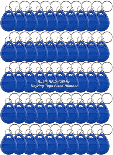 125Khz RFID Key Tags, Fixed Unique Number EM4100 TK4100 Chip Non-Writeable Proximity Key Chain for Access Control Systems Time Attendance Parking (50 Keychain, Blue)