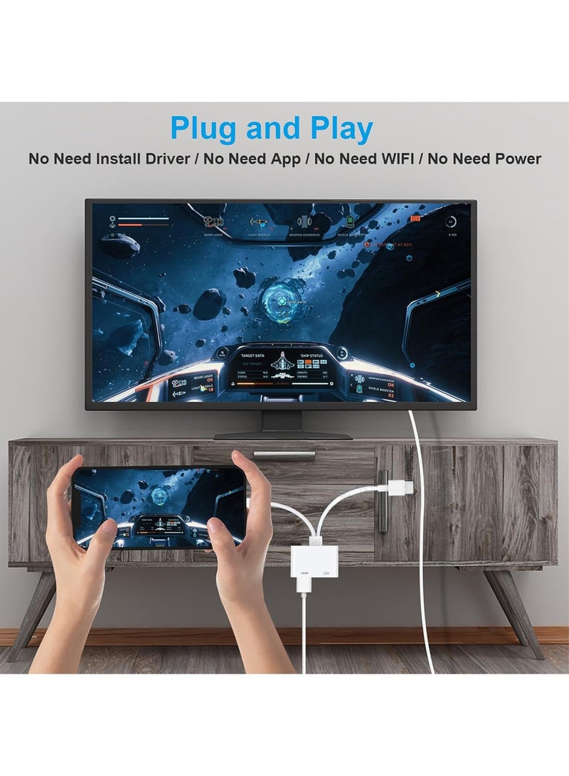 وعي محول USB-C و Lightning إلى HDMI لأجهزة iPhone، يدعم مزامنة شاشة بدقة 4K بمعدل 60 هرتز، محول Apple إلى AV رقمي مع منفذ شحن 100 واط لأجهزة iPhone 17/16/15/iPad/MacBook إلى تلفزيون عالي الدقة/جهاز عرض/شاشة - Image 3