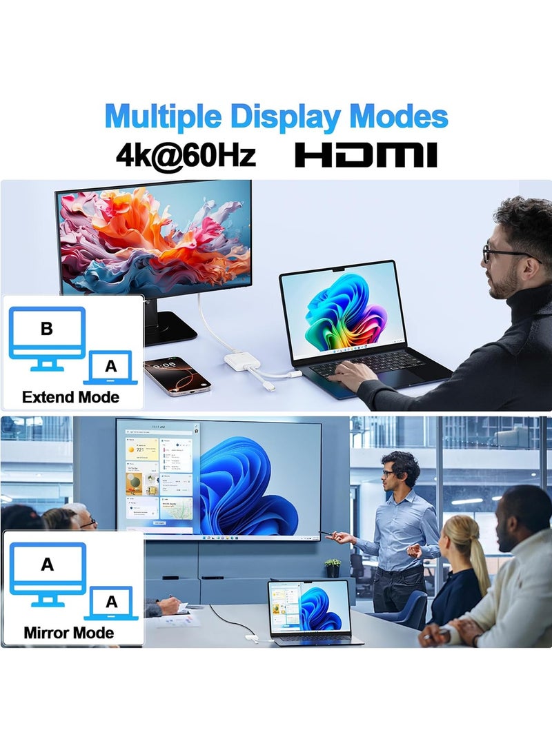 وعي محول USB-C و Lightning إلى HDMI لأجهزة iPhone، يدعم مزامنة شاشة بدقة 4K بمعدل 60 هرتز، محول Apple إلى AV رقمي مع منفذ شحن 100 واط لأجهزة iPhone 17/16/15/iPad/MacBook إلى تلفزيون عالي الدقة/جهاز عرض/شاشة - Image 4