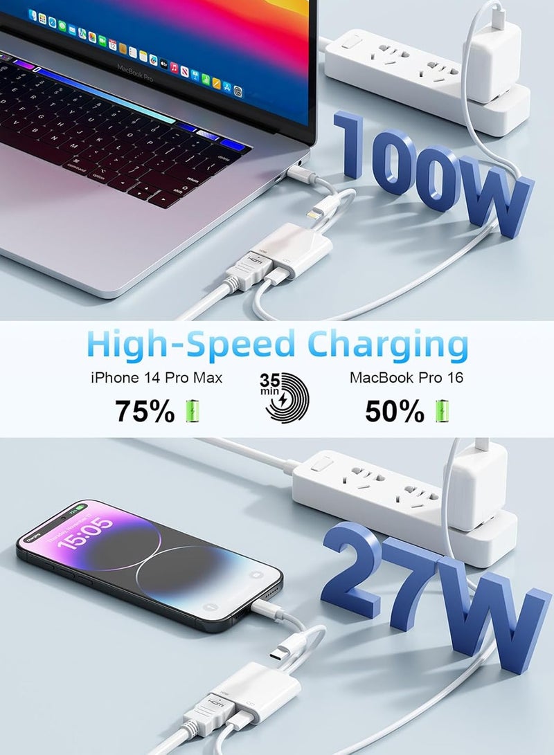 وعي محول USB-C و Lightning إلى HDMI لأجهزة iPhone، يدعم مزامنة شاشة بدقة 4K بمعدل 60 هرتز، محول Apple إلى AV رقمي مع منفذ شحن 100 واط لأجهزة iPhone 17/16/15/iPad/MacBook إلى تلفزيون عالي الدقة/جهاز عرض/شاشة - Image 5